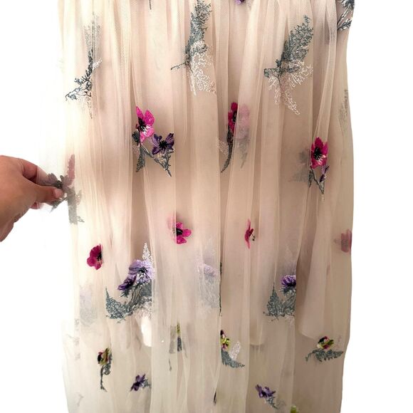 & OTHER STORIES Floral Embellished Tulle Maxi Dress Sz 34 (US 4) - Picture 6 of 7